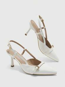 CUCCOO BIZCHIC Off-White 女款尖頭細高跟扣帶高跟鞋 時尚性感 四季通勤日常百搭簡約女鞋 - 奶白色 - 查看 9