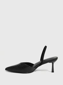 CUCCOO SZL Women's Black Crocodile Embossed Slingback Pumps With Pointed Toe And Sculptural Heel - Black 3 snake pattern - View 4