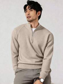 Manfinity Homme Suéter casual versátil de unicolor para hombre, otoño/invierno - Albaricoque - Ver 4