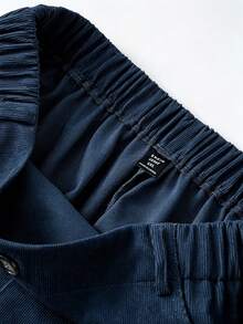 SHEIN Tall CURVE Celana Korduroi Polos Serbaguna Ukuran Besar untuk Musim Gugur - Navy Blue - View 7