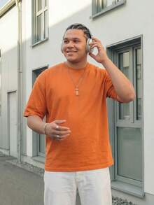 Manfinity EZcore Plus Size Men's Casual Solid Color Short Sleeve T-Shirt, Summer - Orange - View 1