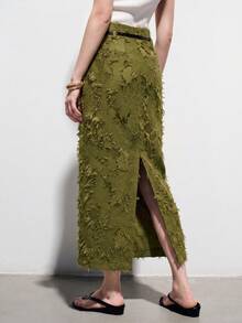Aveloria Modichic Zebra Print Animal Pattern Random Print High Waist Straight Skirt With Belt, Minimalist Elegant Commute Old Money Style Versatile Skirt - Army Green - View 2