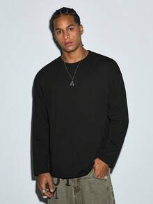 Modcrash Men's Lightweight Polyester Solid Color Casual Undershirt, Versatile Spring/Autumn Long Sleeve T-Shirt - Black - View 6