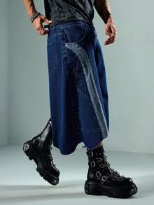 ROMWE MEN Street Life Men's Colorblock Pocket Wide Leg Loose Cropped Denim Jeans - Multicolor - View 4