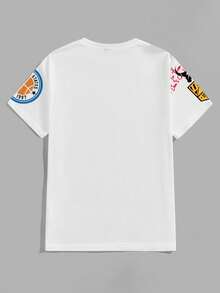 Sorvial Camiseta de manga corta con cuello redondo para hombre, diseño minimalista con letras y conejo - Blanco - Ver 5