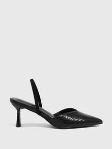CUCCOO SZL Women's Black Crocodile Embossed Slingback Pumps With Pointed Toe And Sculptural Heel - Black 3 snake pattern - View 2
