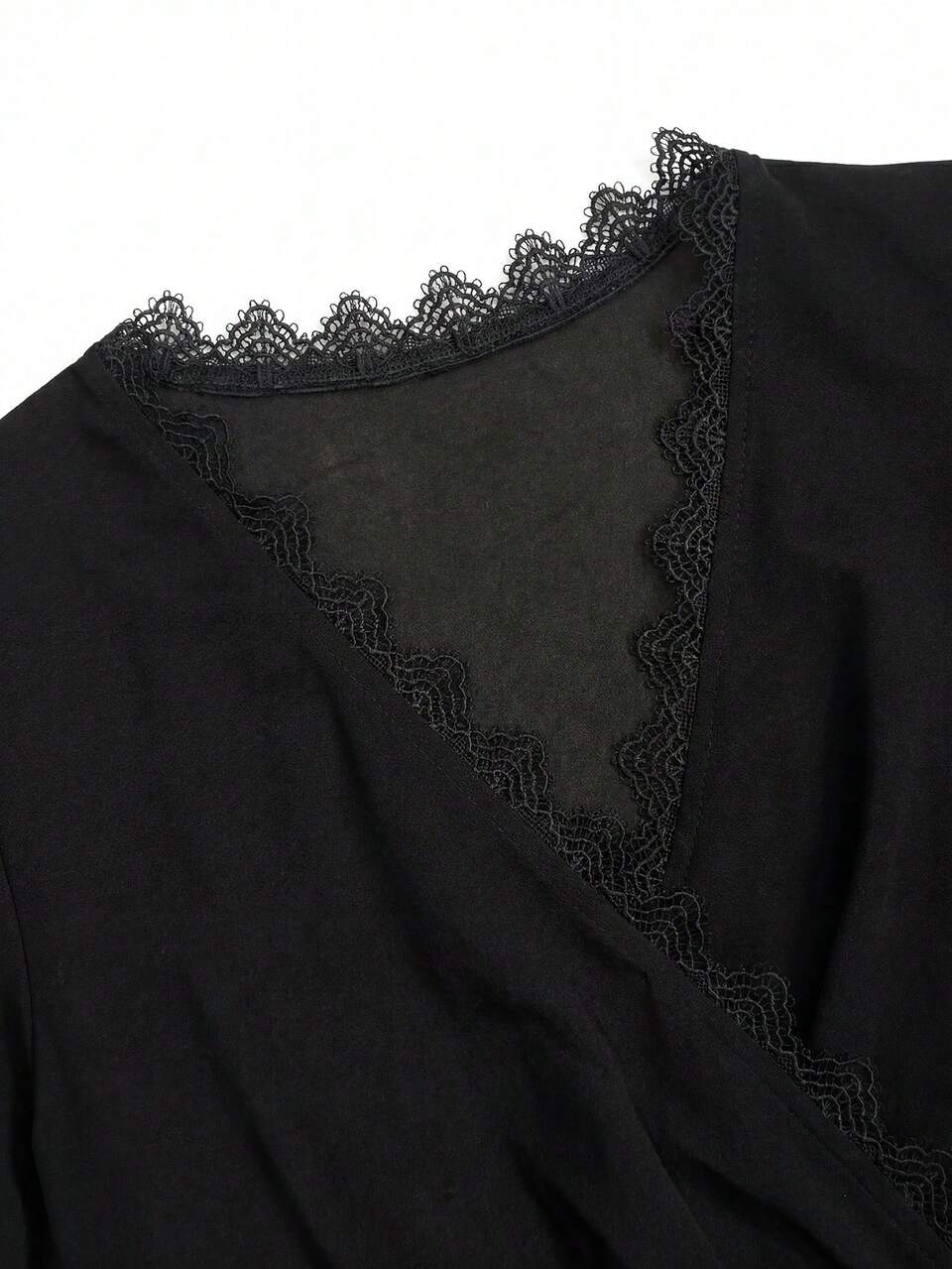Middle-Aged Women V-Neck Lace Trim Casual Party Dress