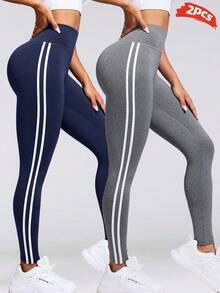 Velisys Velisys Women's High Waist Colorblock Casual Versatile Daily Wear Sports Tight Leggings 2pcs/Pack - Multicolor - View 1