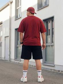 Manfinity EZcore Plus Size Men Letter Print T-Shirt And Shorts Set - Multicolor - View 2