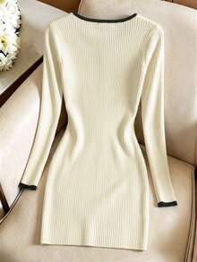 GlowEve Women's Colorblock Casual Minimalist Short Dress For Party And Travel - Black and White - View 2