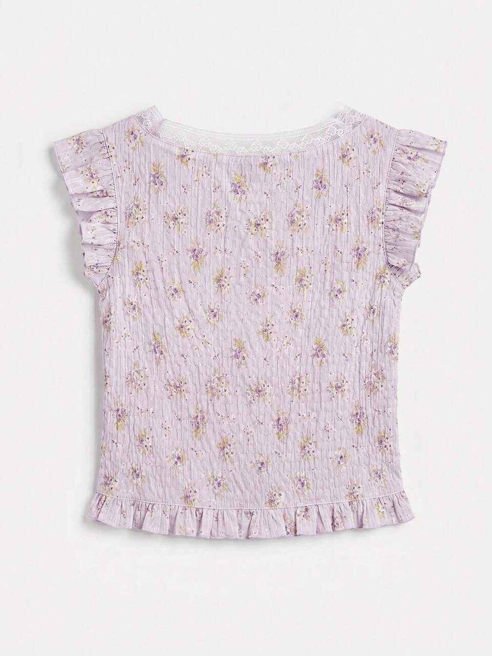 Romantic Cottagecore Tropical Textured Pink Floral Blouse With A Rounded Lace Neckline And A Front Opening Summer Holiday Vintage Top Brunch