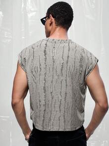IRON GLYPH 男士休闲纹理宽松背心，时尚街头风，适合日常通勤和夏季穿着 - 灰色 - 查看 2