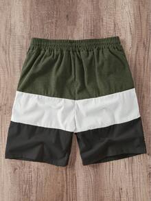 Sorvial Men's Colorblock Drawstring Waist Casual Versatile Daily Shorts, Holiday - Army Green - View 2