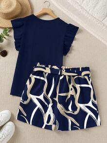 SHEIN LUNE Conjunto casual de 2 piezas para mujer talla grande - Azul Marino - Ver 2