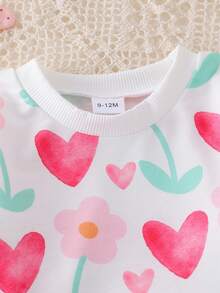 SHEIN Playful Pals 嬰兒幼兒休閒日常可愛運動衫套裝 粉色花卉印花俏皮上衣 針織內搭褲 女嬰秋季服飾 - 粉色 - 查看 3