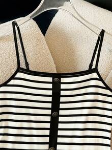 GlowEve Women's Striped Button Design Casual Spaghetti Strap Mini Dress - Multicolor - View 5
