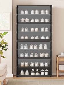 Multifunctional Transparent Flip-Cover Dustproof Shoe Cabinet, Wardrobe With Cover, Shelves, Shoe Rack, Freestanding Display, DIY Assembly, Floor-Standing Storage Rack, Book Cabinet, Suitable For Bedroom, Living Room, Kitchen, Study, Office - Multicolor - View 10