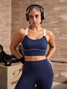Powerista 女款拼色休閒日常運動內衣 - 藏蓝色 - 查看 6