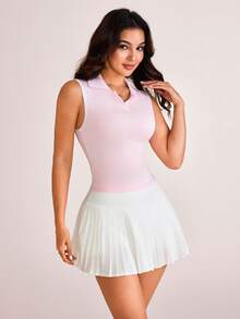 SHEIN Sports Women's Solid Color Sleeveless Minimalist Sports Polo Shirt - Multicolor - View 6
