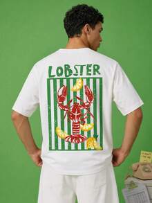 FROVYX American Retro Lobster Print Men's Short Sleeve T-Shirt, Unlock Summer Dopamine, Suitable For Youth Pursuing Fun And Personalized, And Summer Street Casual Fashion Photography And Check-In - White - View 1