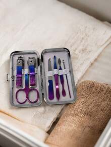 Gradient Stainless Steel Nail Clipper Set With Anti-Splash Nail Scissors, Cuticle Fork, Colourful Gradient Nail Kit - View 2