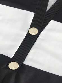 SHEIN Franclia 女款新款極簡百搭修身無袖中長洋裝，適合通勤 - 黑與白 - 查看 3