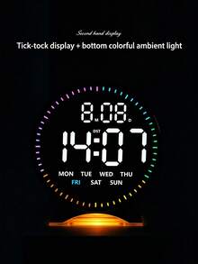 Reloj despertador digital LED redondo con luz nocturna RGB, doble alarma, pantalla de fecha y semana, brillo ajustable, reloj de escritorio moderno para dormitorio, oficina y decoración del hogar - Multicolor - Ver 12