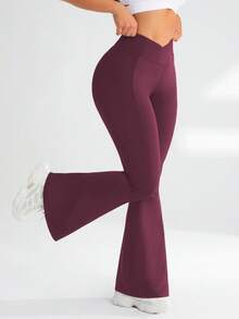 SHEIN Rhythm Era 女款大尺碼瑜伽戶外健身運動緊身喇叭褲 V腰交叉腰基本款 - 彩色 - 查看 8