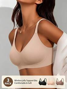 SHEIN 3件組女款極簡舒適無縫果凍膠無鋼圈內衣，附不可拆卸式胸墊 - 彩色 - 查看 4