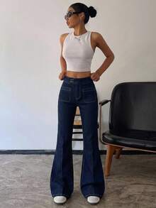 DAZY Women's Comfortable Elegant Flared Leg Jeans, Summer New Design Low Rise Jeans - Blue - View 10