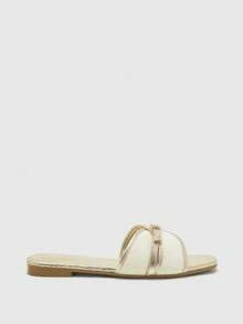 CUCCOO BIZCHIC Women's Fashion Metal Gold Buckle Color Matching Flat Sandals Spring - metallic gold - View 6