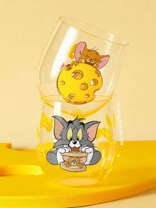TOM & JERRY X SHEIN 1個卡通貓鼠 24.35oz/720ml 高硼矽玻璃隨行杯，大容量透明飲水杯，附起司印花，適用於水、果汁、冰咖啡、汽水與冷飲，適合居家、辦公室及日常使用 - 無色 - 查看 5