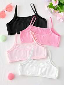 4pcs/Set Young Girls Cute Sweet Minimalist Fashion Multi-Color Casual Daily Camisole Tank Top Underwear For Girls, All Seasons - Multicolor - View 2