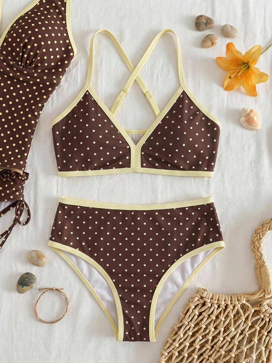 SHEIN Tween女孩波點比基尼套裝 - 彩色 - 查看 1