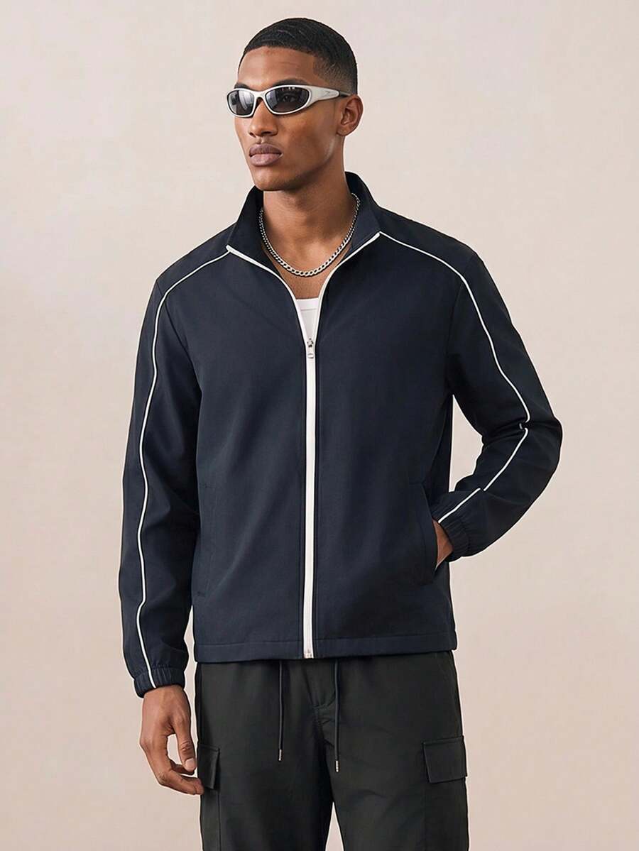 Manfinity Homme Men's Street Fashion Zip-Up Jacket - Navy Blue - View 1