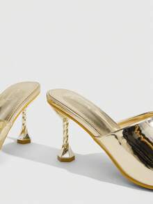 CUCCOO SZL Fashion Gold Square Toe High Heels Mullers Women's Slippers Lace-Up Metal Stiletto Sandals Summer Party Women's Heels - Gold - View 5