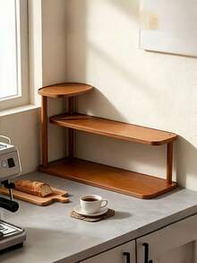 1pc Wood Vintage Brown Corner Shelf Rack Sturdy Multifunctional Open Storage Cup Holder Stand Space Saving Load Bearing For Coffee Corner Kitchen Countertop Bar Tea Room Coffee Lover Gift Apartment Essential Kitchen Organizer - Multicolor - View 5