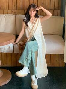 FRIFUL 女士白色长连衣裙，夏季度假连衣裙，休闲女士连衣裙/长款连衣裙 - 杏色 - 查看 2