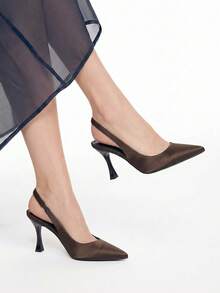 Mnmlis Women's Fashion Pointed Toe Slingback High Heel Pumps, Versatile Commute & Date First Choice - Coffee Brown - View 1