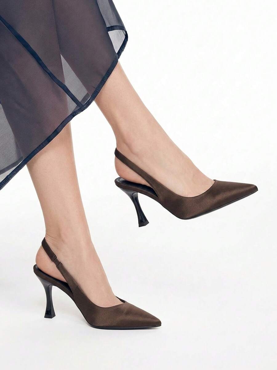 Mnmlis Women's Fashion Pointed Toe Slingback High Heel Pumps, Versatile Commute & Date First Choice - Coffee Brown - View 1