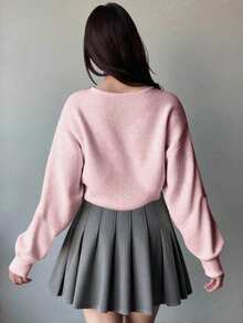 SHEIN Tween Girl Casual Versatile Solid Color Cropped Cardigan - Baby Pink - View 2