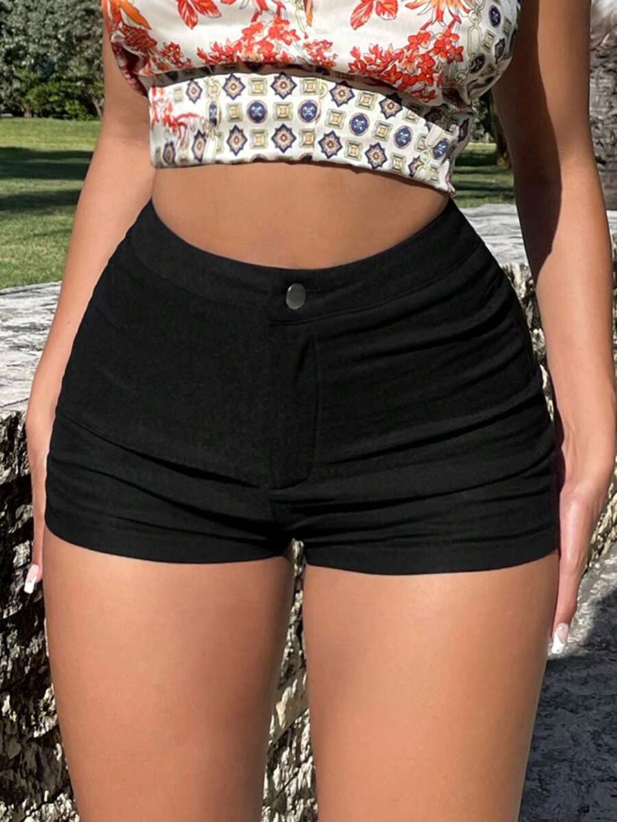 SHEIN SXY Shorts ajustados de un solo color para el verano - Negro - Ver 1