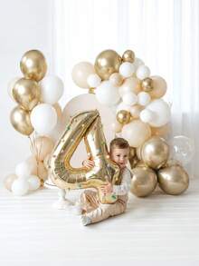 MINKOJA 32 Inch White Gold Number Foil Balloon With Colorful Pom Pom DIY For Birthday Party Decorations, Wedding, BabyShower, Party Supplies(Self-Adhesive Pom-Poms, Random Color) - View 6