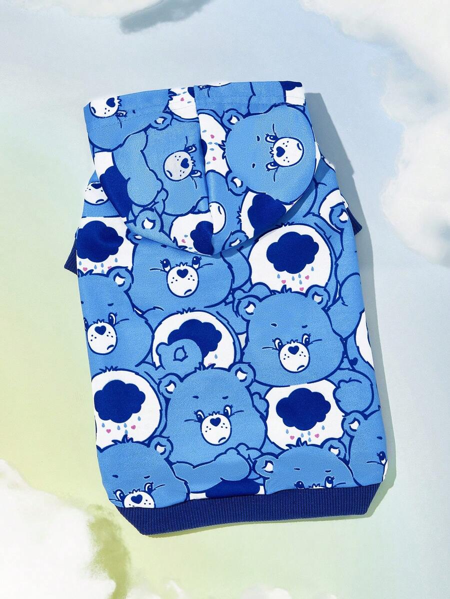 SHEIN X Care Bears 卡通熊印花寵物連帽衛衣,四季通用狗狗連帽衫,可愛滿版印花寵物上衣,適合小型到大型貓狗,尺寸 XXS-XXXXXL - 天藍色 - 查看 1