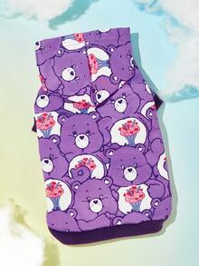 SHEIN X Care Bears 卡通熊印花寵物連帽衛衣，四季通用狗狗連帽運動衫，可愛滿版印花寵物上衣，適合小型至大型貓狗，尺寸 XXS-XXXXXL - 深紫色 - 查看 3