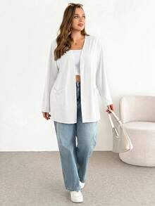SHEIN Essnce كارديجان نسائي بمقاسات كبيرة للربيع/الصيف، كاجوال فضفاض مريح متعدد الاستخدامات بأكمام طويلة - أبيض - مشاهدة 6