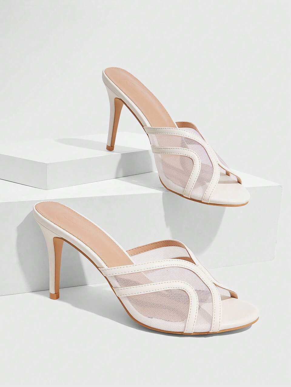 CUCCOO SZL Women's Fashion Round Toe Kitten Heel Apricot Lace Mesh Wedding Party Occasion High Heel Sandals, Open Toe Sandals For Christmas