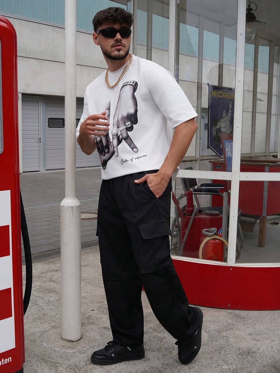 LEOGASHI LEOGASHI Men's Loose Cargo Pants, Large Pocket Design, Casual Daily Wear Trousers - Black - View 1