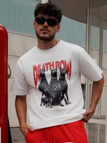 LEOGASHI LEOGASHI Krometka Men's Fashion Casual Street Style Loose Fit Short Sleeve T-Shirt | Doberman Pinscher Print | Exquisite Design | Essential For Spring/Summer | Basic Style, Versatile And Easy To Wear, Perfect Gift For Friends | Showcase Your Personal Style - White - View 1