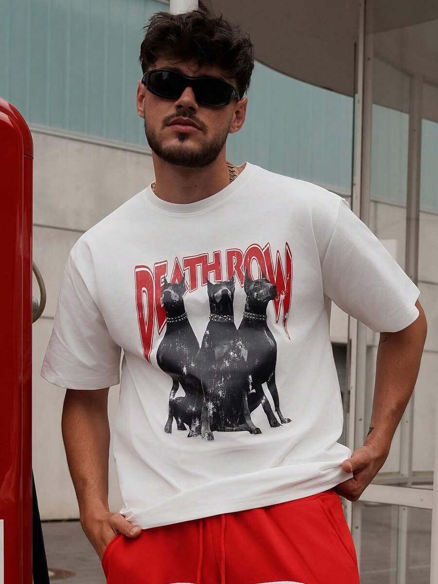 LEOGASHI LEOGASHI Krometka Men's Fashion Casual Street Style Loose Fit Short Sleeve T-Shirt | Doberman Pinscher Print | Exquisite Design | Essential For Spring/Summer | Basic Style, Versatile And Easy To Wear, Perfect Gift For Friends | Showcase Your Personal Style - White - View 1
